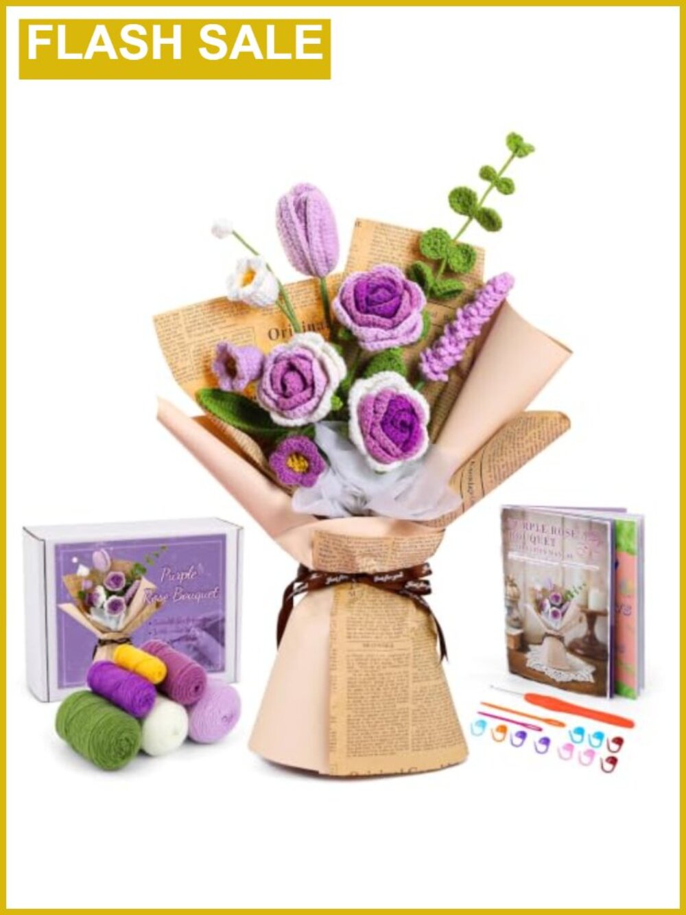 Crochet Kit for Beginners DIY Flower Bouquet Craft Set with Hook Yarn
